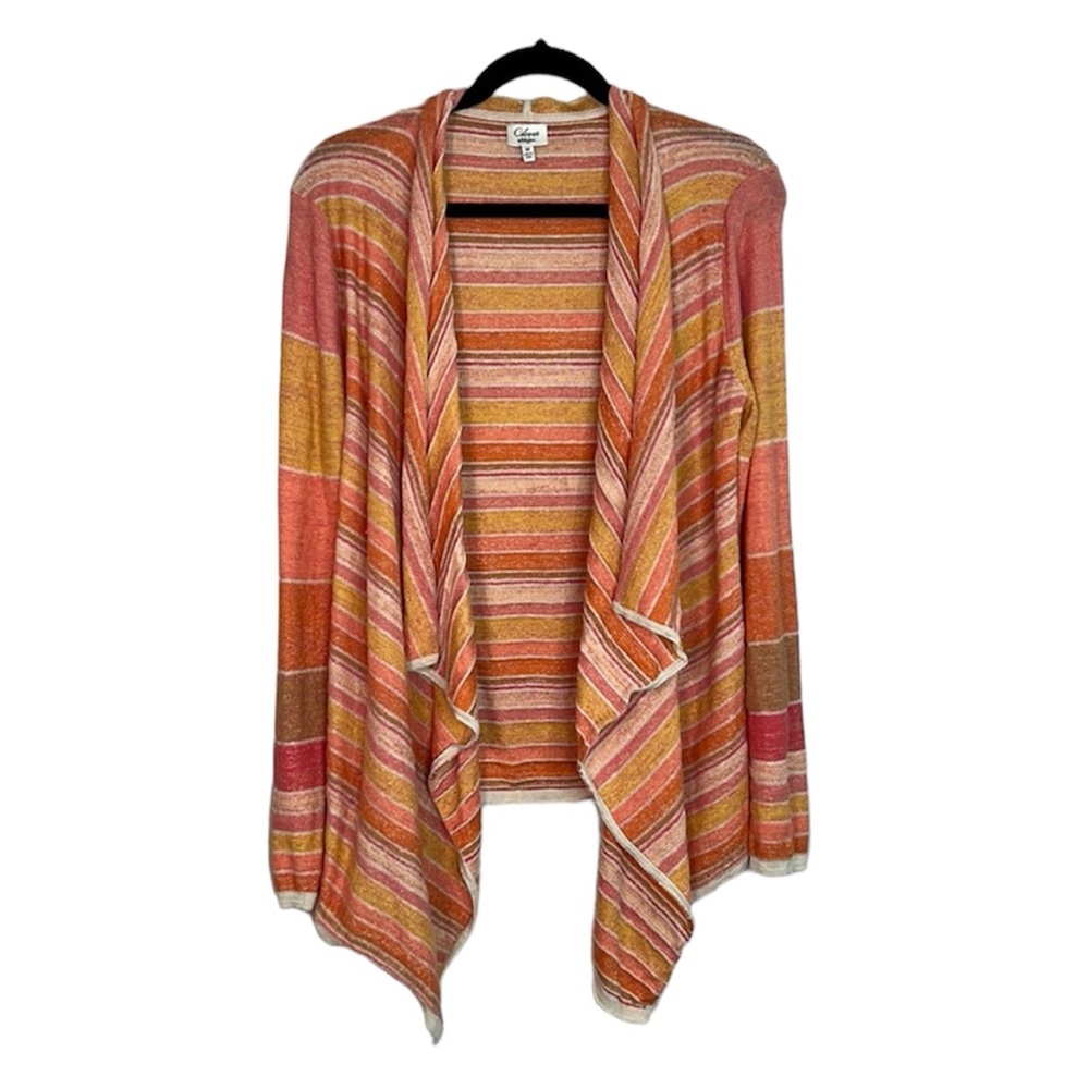 CLOVER by Bobby Jones Linen Blend orange striped open front cardigan size Medium